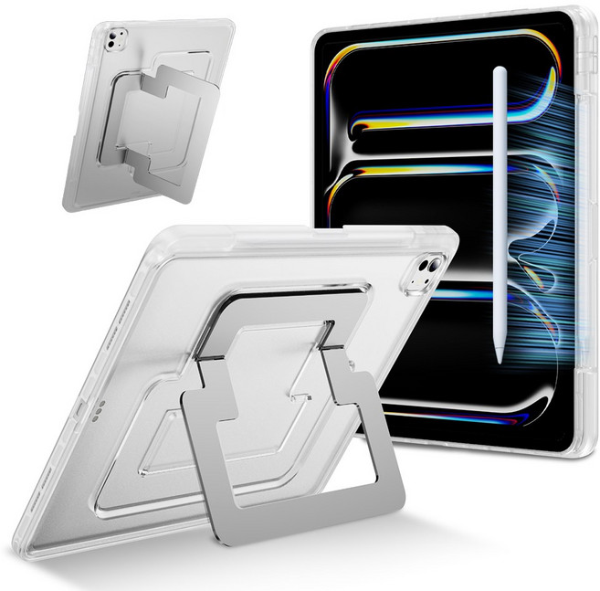 헤미션 아이패드 듀얼 스탠드 태블릿 케이스 펜 수납 & 범퍼 보호 에어8/7/6/5/4 프로8/7/6/5/4/3/2/1세대 10.9/11/12.9/13인치 M2 M3 M4 M5, 투명, 1개