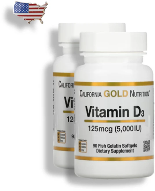 California Gold Nutrition 비타민D3 125mcg(5 000IU) 피쉬 젤라틴 소프트젤 90정 고함량 소용량, 2개 - 쿠팡