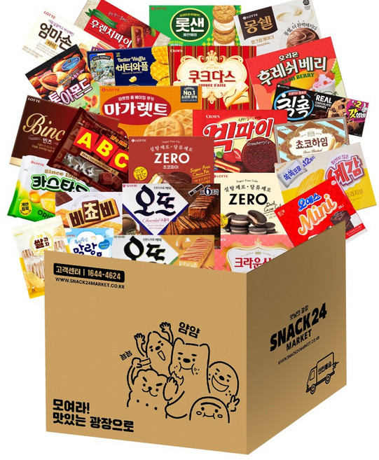 사무실25종 대용량 박스과자세트 (몽쉘 초코파이 오예스 쿠크다스 후레쉬베리 카스타드 오뜨 마가렛트 롯샌 크라운산도 예감 칙촉 초코하임 엄마손파이 비쵸비 빈츠), 스낵24 사무실 25종 한달살기 대용량 박스과자세트, 1세트