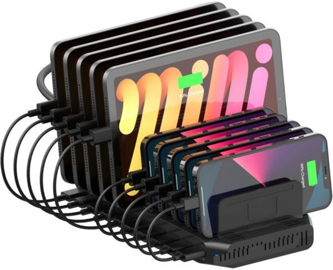 빠른 충전 3.0 여러 장치용 10포트 스탠드가 있는 Alxum USB 고속 스테이션 iPad iPhone 호환삼성 호환 갤럭시 블랙과 가능, 1개