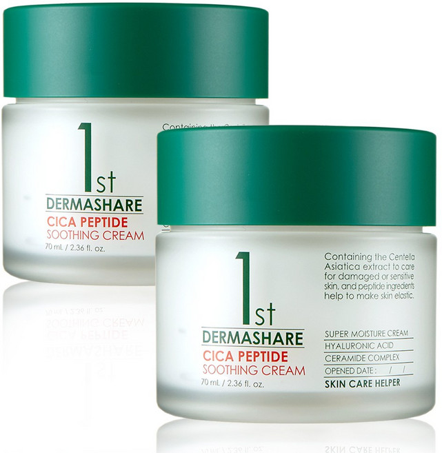 더마쉐어 수분 보습 진정 시카 펩타이드 블레미쉬 클리어 대용량 비타민 모이스처 무자극 무향 수딩 크림 70ml, 2개