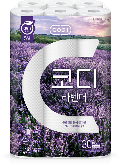 코디 라벤더 3겹 롤화장지, 30m, 30롤, 1개