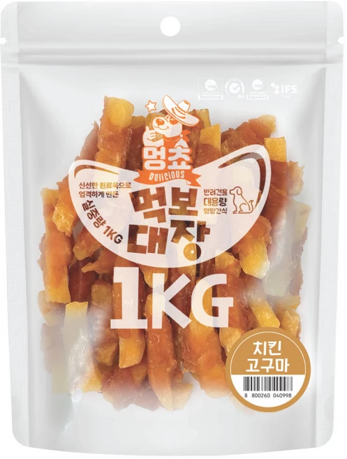 멍쵸 먹보대장 반려견용 간식, 1개, 1kg, 먹보대장 치킨고구마 - 쿠팡