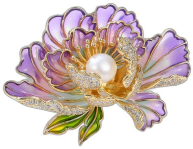 부귀 영화 투톤 모란 브로치