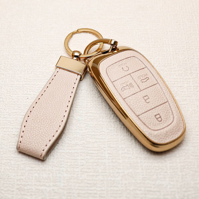 튜모 호환 팰리세이드 투싼NX4 더뉴그랜저 쏘나타DN8 더뉴싼타페 스타리아 넥쏘 싼타페FE 자동차 가죽 차 키케이스 키링 키홀더, PHD-02-5버튼 베이지, 스트랩 A타입