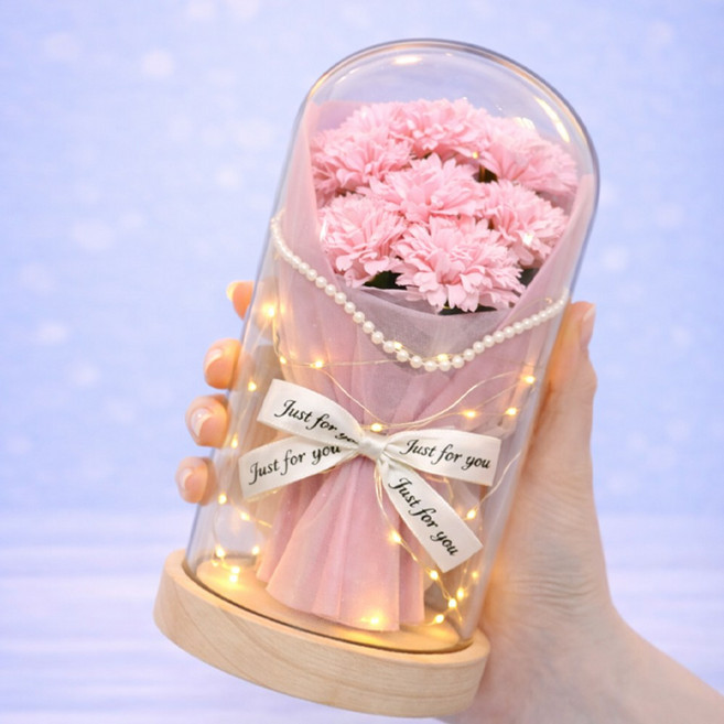 모아룸 LED 유리돔 무드등 꽃다발 카드 포함 선물세트, 존경01