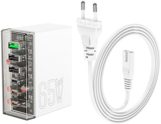 hoco.PD65W智能 桌上型 USB PD 充電器 手機平板3C設備 PD QC電源供應器, 白色, 1個