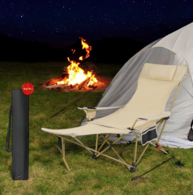 ALVI 리클라이너 컵홀더 접이식 아웃도어 캠핑의자, 1개, 베이지