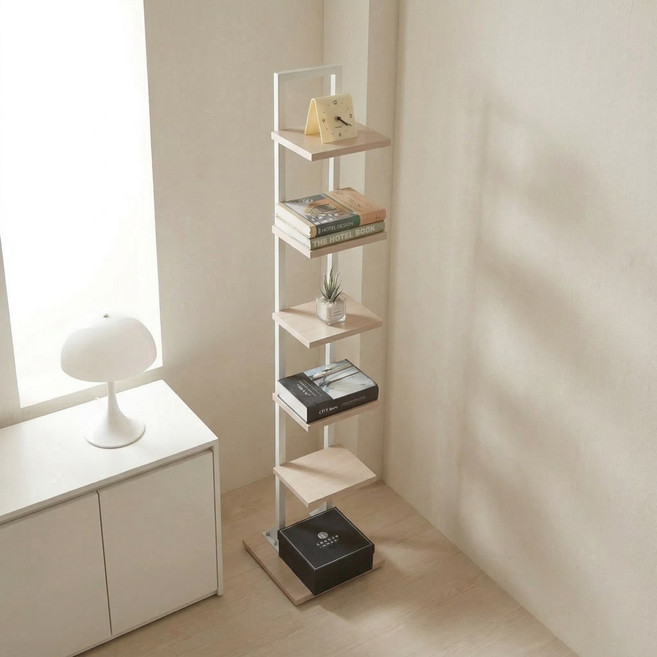 나인홈 라인 북선반 스탠드 철제 스탠딩 책꽂이, 내추럴, 6단