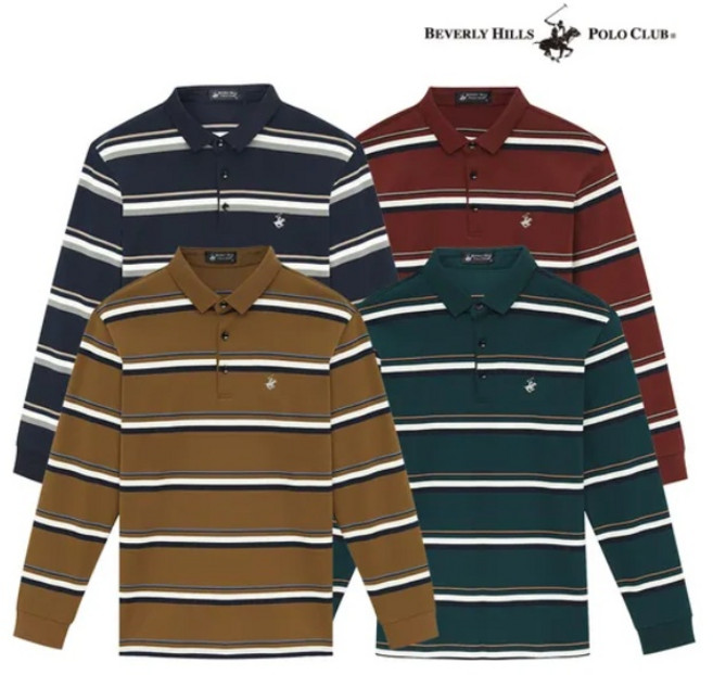 [비버리힐스폴로클럽] 25FW 이월 75% 초특가할인 부드러우면서 탄탄한 원단감 피부에 자극 없이 편안하게 착용 남성 데일리 컴포트 스트라이프 카라티 A40TS220L3