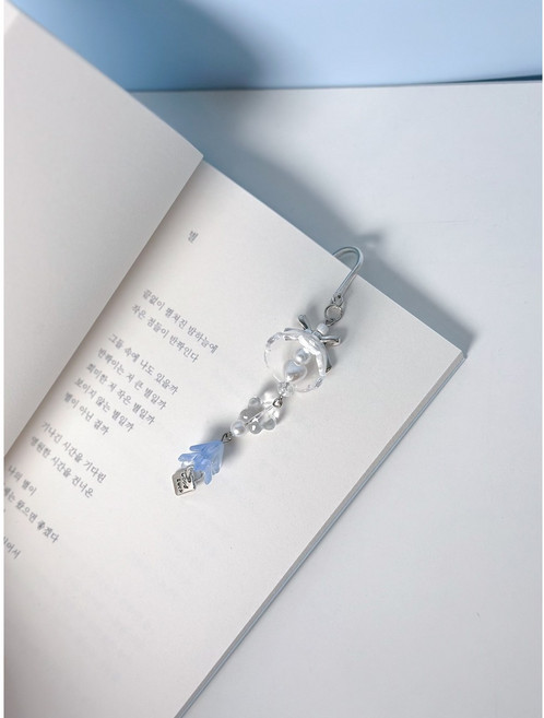 리본 비즈 책갈피 겨울 후우링 북마크 독서용품 끈갈피 꽃갈피, 1개, 블루밍