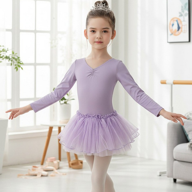 달콩슈 여아용 긴팔 튜튜 발레복 러플 셔링 리본 DBC08