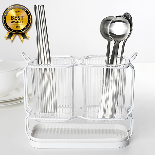 생활의신 모던화이트 2구 물빠짐 수저통, 1세트