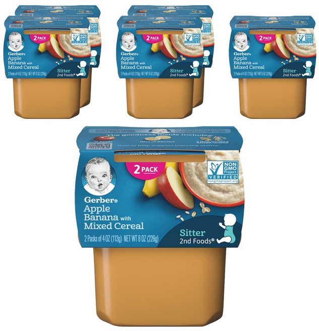 거버 비타블록 어린이 액상 식품 113g 2개입, 사과 & 바나나 + 믹스 시리얼(Apples & Bananas + Mixed Cereal), 226g, 6개