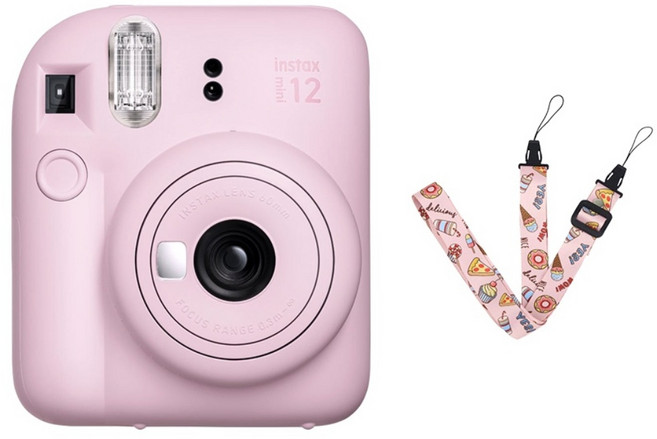 후지 인스탁스 미니12 즉석카메라+스트랩, 블로썸핑크+핑크, 1세트