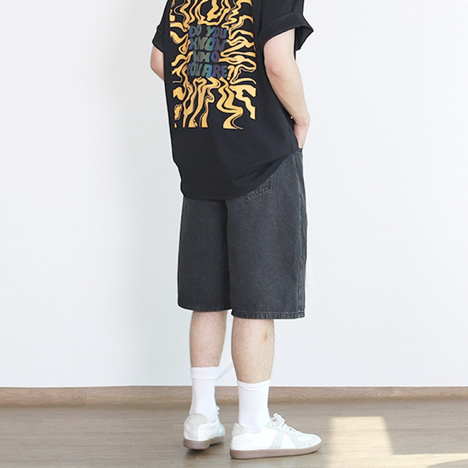 남자 버뮤다 청 반바지 와이드 데님반바지