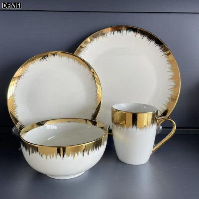 碗碟套裝家用碗盤子一套餐具高級感北歐輕奢金邊陶瓷餐具, 1個, 16頭餐具掃金, 體積c'b'm0.51*0.29*0.3=0.04437