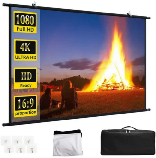 VEIDADZ 벽걸이형 고밀도 폴리에스터 빔스크린 고화질 광시야각, 100형, 16:9