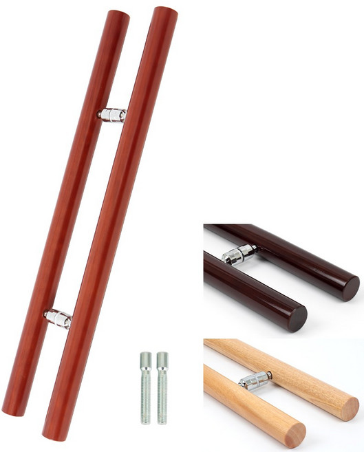 철물이네 강화도어 손잡이 340mm 원목 체리 원형 H자 강화문 유리문 출입문, 단일상품(체리), 고객직접설치, 1개