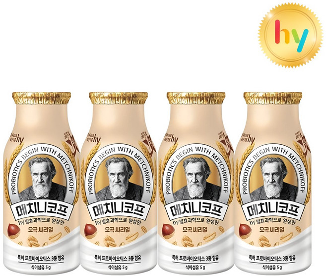 hy 한국야쿠르트 메치니코프 오곡 씨리얼 요구르트, 4개, 140ml