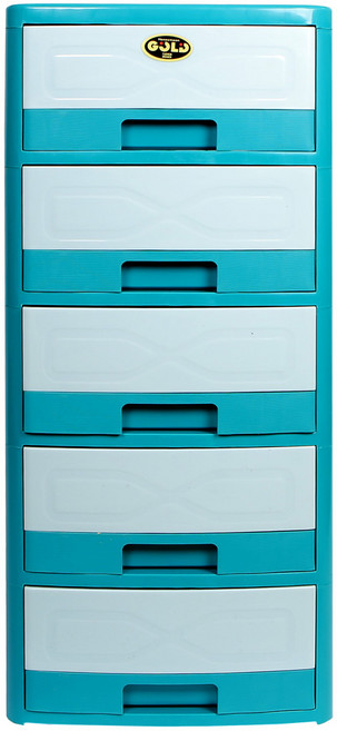 지오리빙 골드 5단서랍장 플라스틱서랍장, 블루