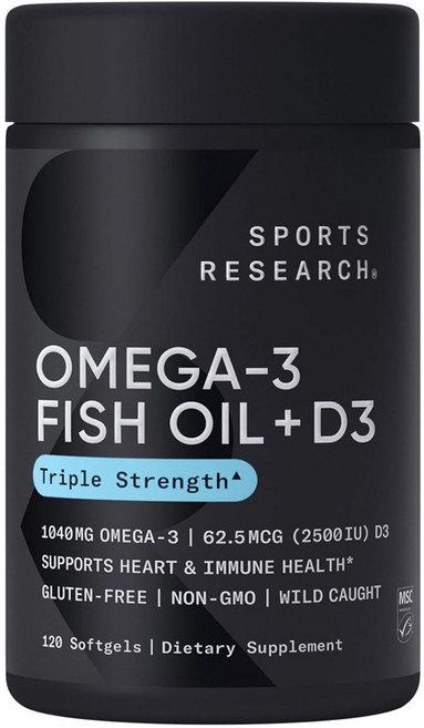 스포츠리서치 오메가-3 1040mg 피쉬 오일 + D3 62.5mcg 소프트젤, 1개, 120정