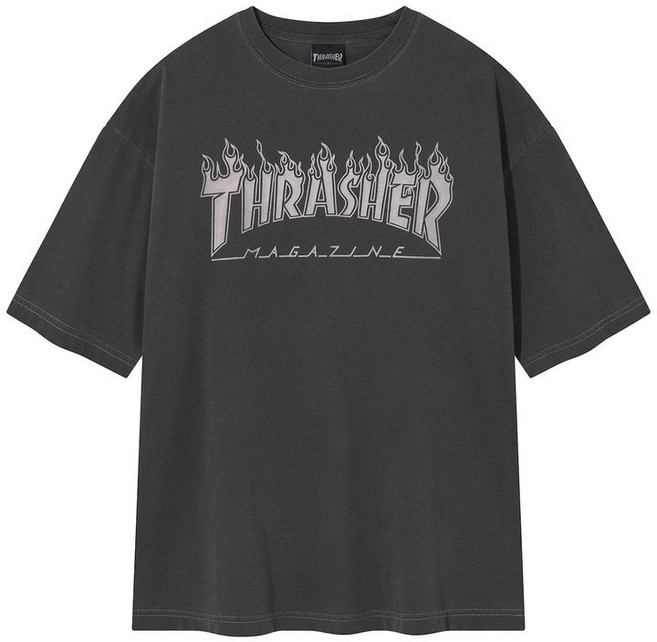 THRASHER 플레임 피그먼트 다잉 반팔 티셔츠 차콜