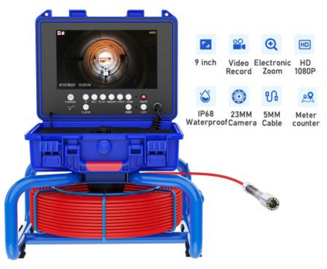 배관 산업용 내시경카메라 하수구 검사 카메라 9인치 DVR 하수관 미터 카운터 내시경 및 셀프 레벨링 512H, 1개, 23mm Without 512Hz