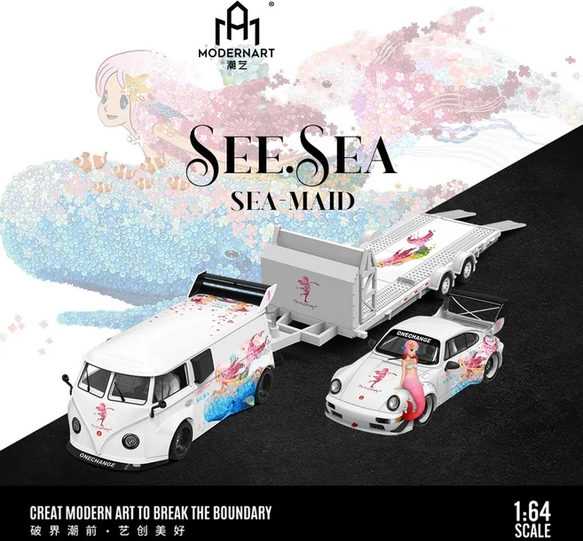 TIMEMICRO&SR 1:64 STAR RACE Por 911 GT3 티라노사우루스 그린 핑크 페인트 합금 자동차 모델 세트 안전한, 04 Trailer set