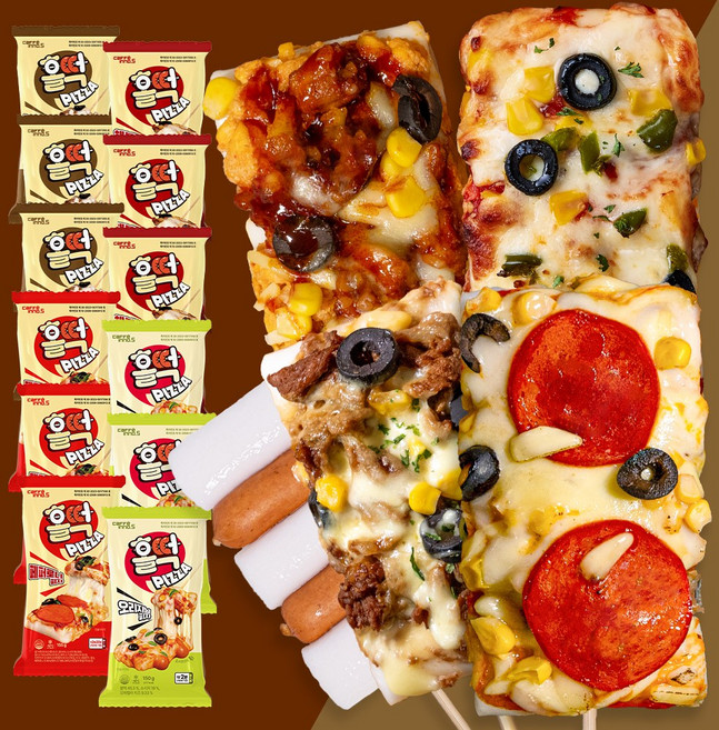 [홀떡피자] 소떡위에 피자 4종세트 (페퍼로니+불고기+핵불닭+오리지널) 사각 냉동 피자, 150g, 12개