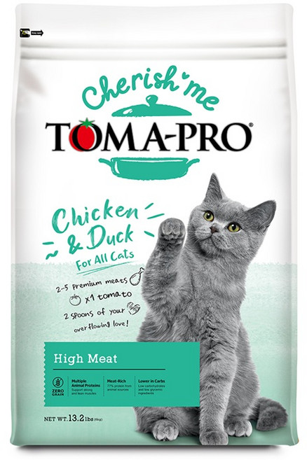 TOMA-PRO 雞肉鴨肉全貓高肉配方乾糧 高肉量、零穀物、低碳水, 13.2lb, 1個, 雞肉與鴨肉