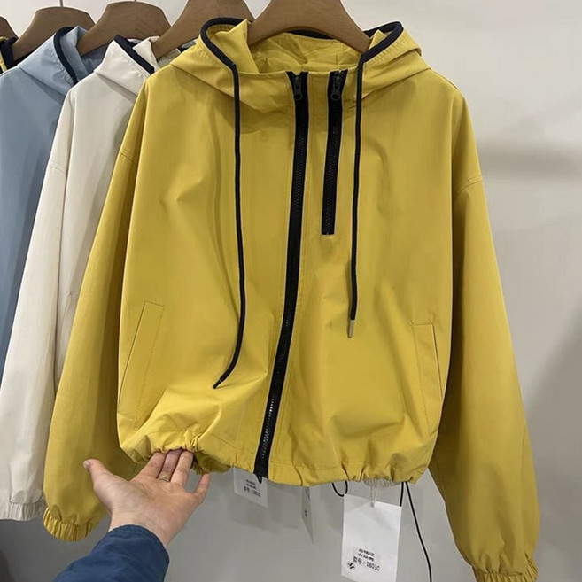 FANSYLI 여성용 바람막이 자켓 봄 가을 아웃도어 등산점퍼 짧은 방풍 방수 돌격복 심플 루즈핏 더블 지퍼 트레킹복 등산복 XR2512D18