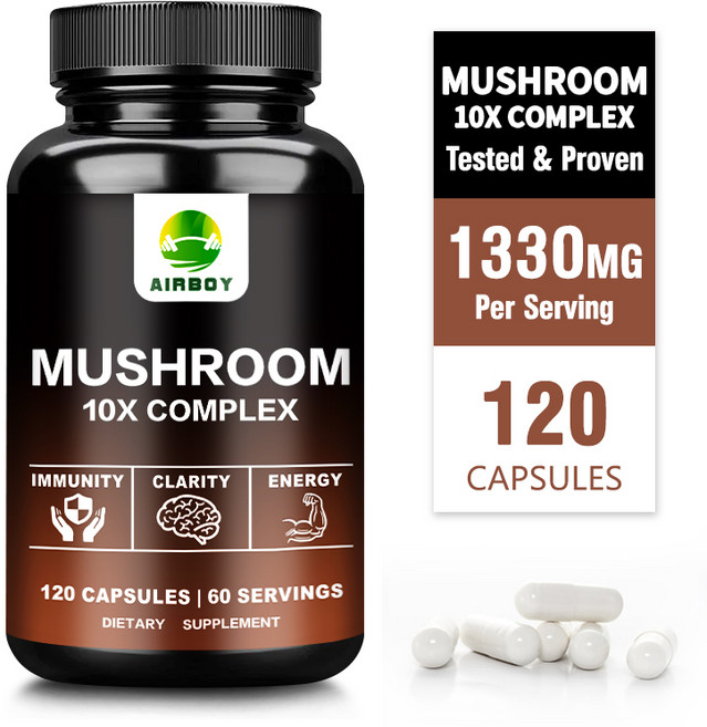 버섯 복합체 - 사자버섯 동충하초 - 두뇌 건강 및 기억력 향상, 2개, 60정