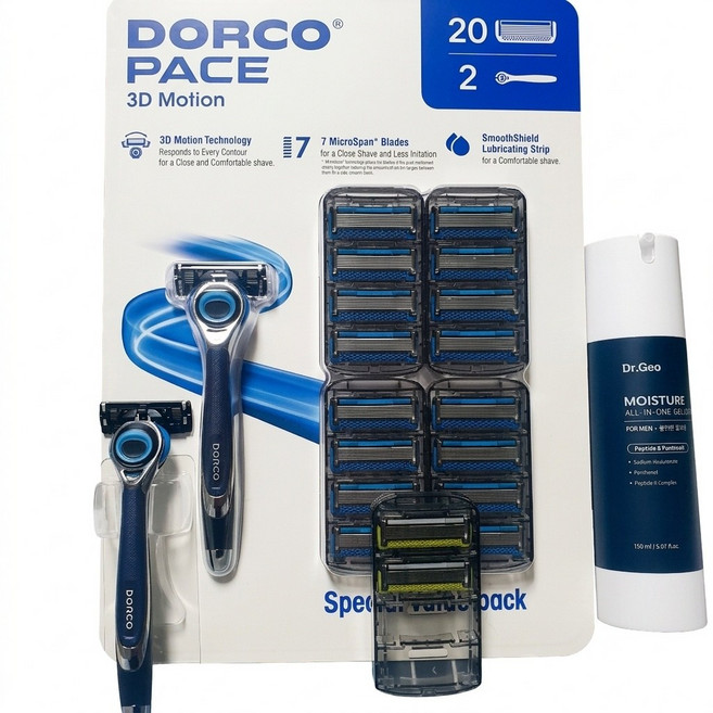 도루코 페이스3D 모션 세트(면도기2 +면도날20) + 닥터지오 모이스처 올인원 젤로션150ml(FOR MEN), 1개