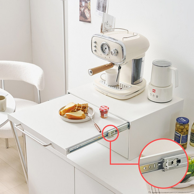철제 슬라이드 커피머신 받침대 수납함, 1개, 화이트