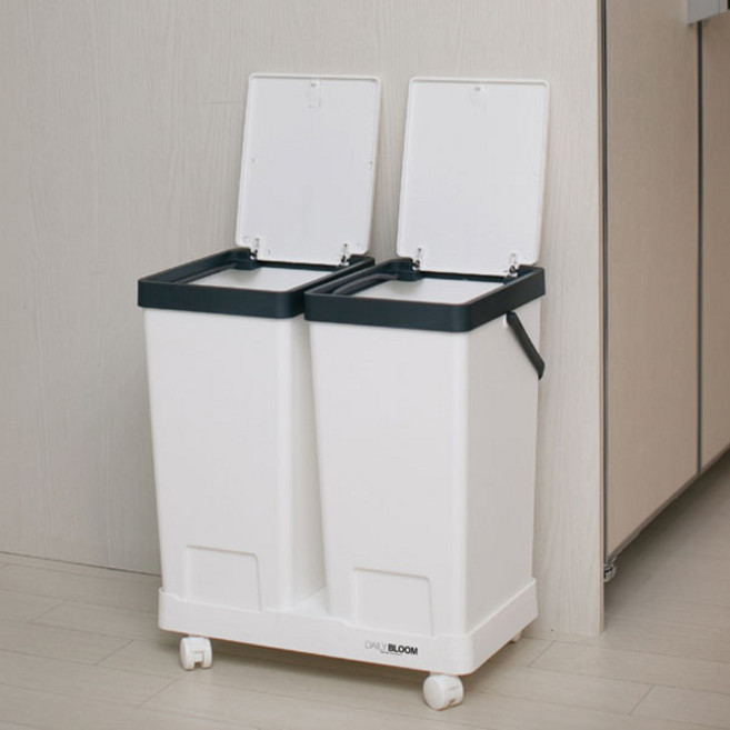 데일리블룸 원터치형 이동식 분리수거함 20L 2p, 네이비, 네이비