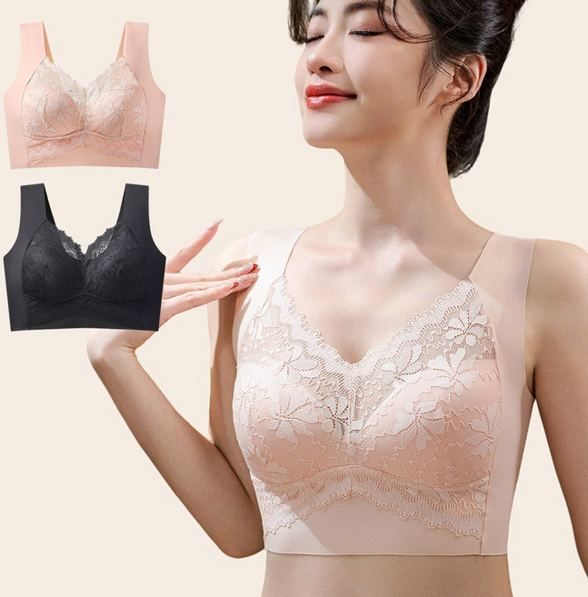 KAQIA 레이스 여성 브래지어 노와이어 패드일체형 빅사이즈 심리스 브라 2세트 WX2004