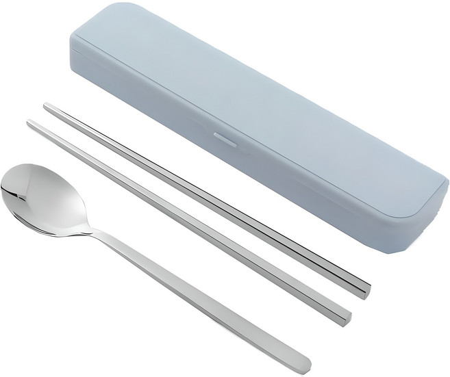 도매토피아 휴대용 수저세트, 블루, 케이스 + 수저 + 실리콘 슬롯, 1세트