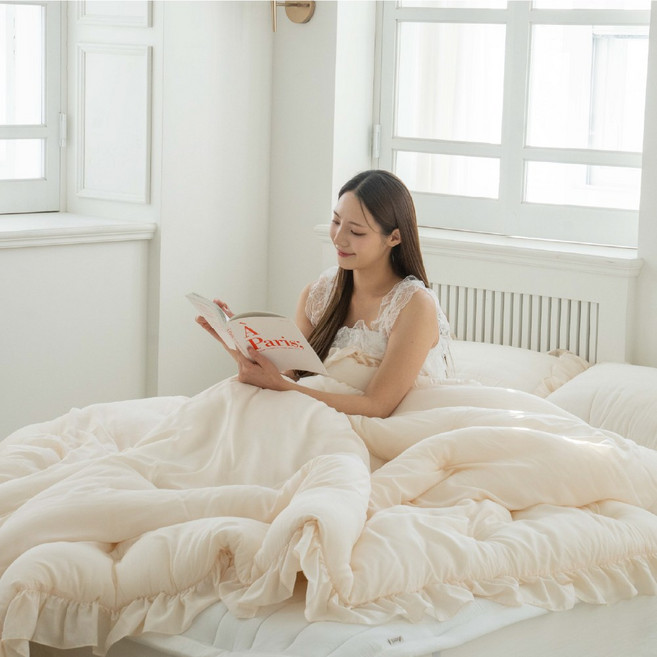 [국내생산]도르리 100% 모달이불 프리미엄 레이스 프릴 호텔 차렵 이불 침구 세트