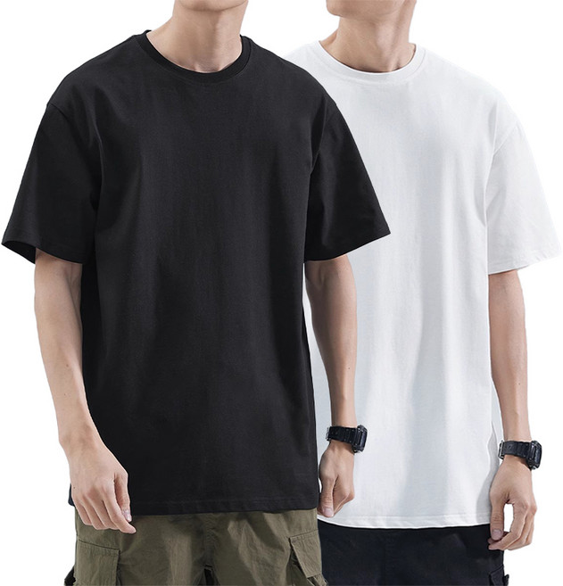 KDNC 2장세트 1+1 5부 라운드 순면 남녀공용 반팔 티셔츠