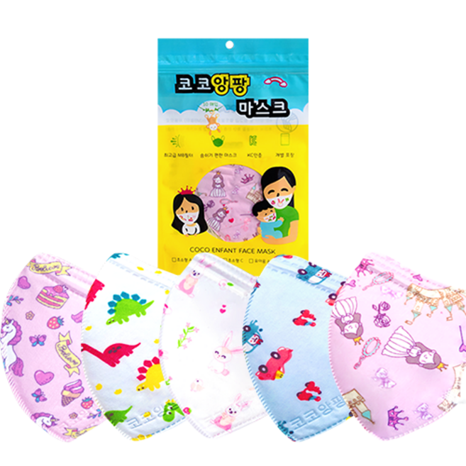 코코앙팡 유아 마스크 40매 숨쉬기편한 새부리형 개별포장 프리미엄 1세-9세, 40개, (4세-7세)유아용A, 공주핑크40매