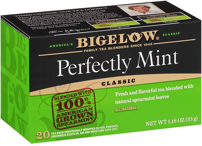 Bigelow Tea Perfectly Mint 홍차 카페인 티백 총 20개 262429, 6개들이 팩, 완벽한 민트, 33g