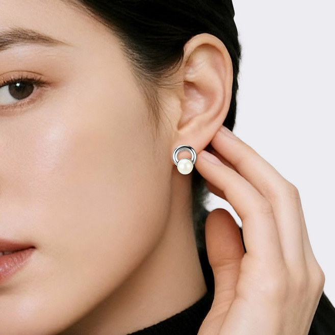 여성용 실버925 진주 링 버튼 귀걸이 이어링