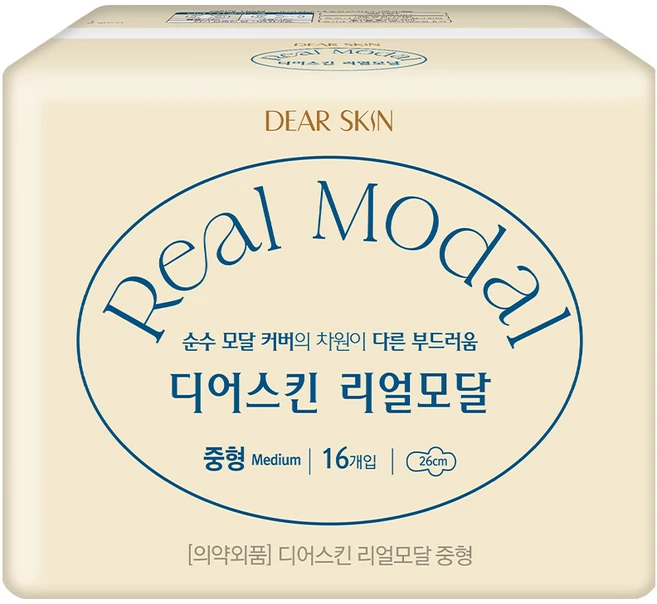 디어스킨 리얼모달 생리대 날개형, 중형, 16개입, 1개 - 쿠팡