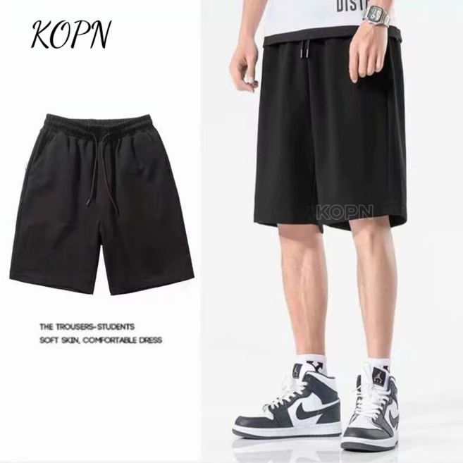 KOPN 면 남성 반바지 와이드 캐주얼 러닝 농구 바지 오부 바지 통풍 여름