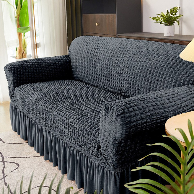 조이누리 사계절용 프릴 쇼파커버 쇼파스커트 고탄력 스판 구름퀄팅 4인용 3인용 2인용 1인용, 1개, 진그레이