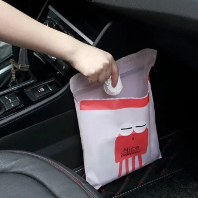 차량용 접착식 쓰레기봉투 휴지통 봉지 15장, 핑크, 1세트