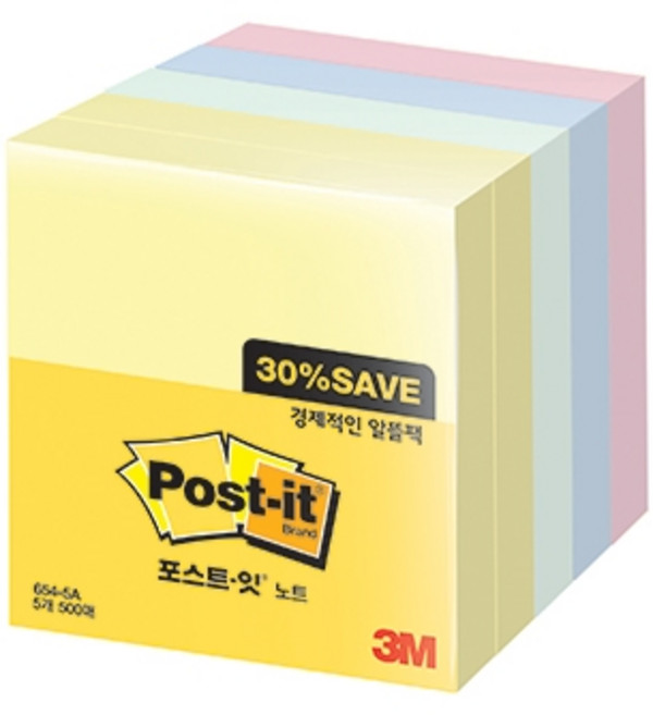 3M)포스트-잇 노트(654-5A 알뜰팩/76*76mm)2개입