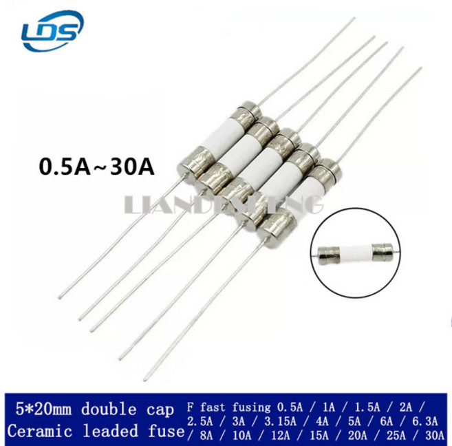 10pcs 리드 핀이있는 세라믹 퓨즈 튜브 5x20mm 고속 퓨즈 250V F0.5A 1 2 3 10 30A, [13] 2.5A 5x20
