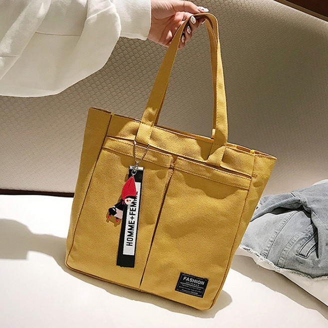 말랑젤리 빅숄더 빅포켓 캔버스 에코백